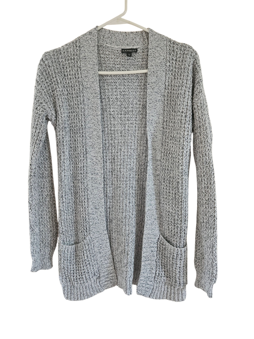 Express Light Gray Open Cardigan with Front Pockets
